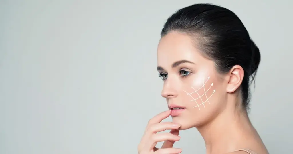 Woman’s face with lifting arrows illustrating Regenerative Therapy in Cary, NC
