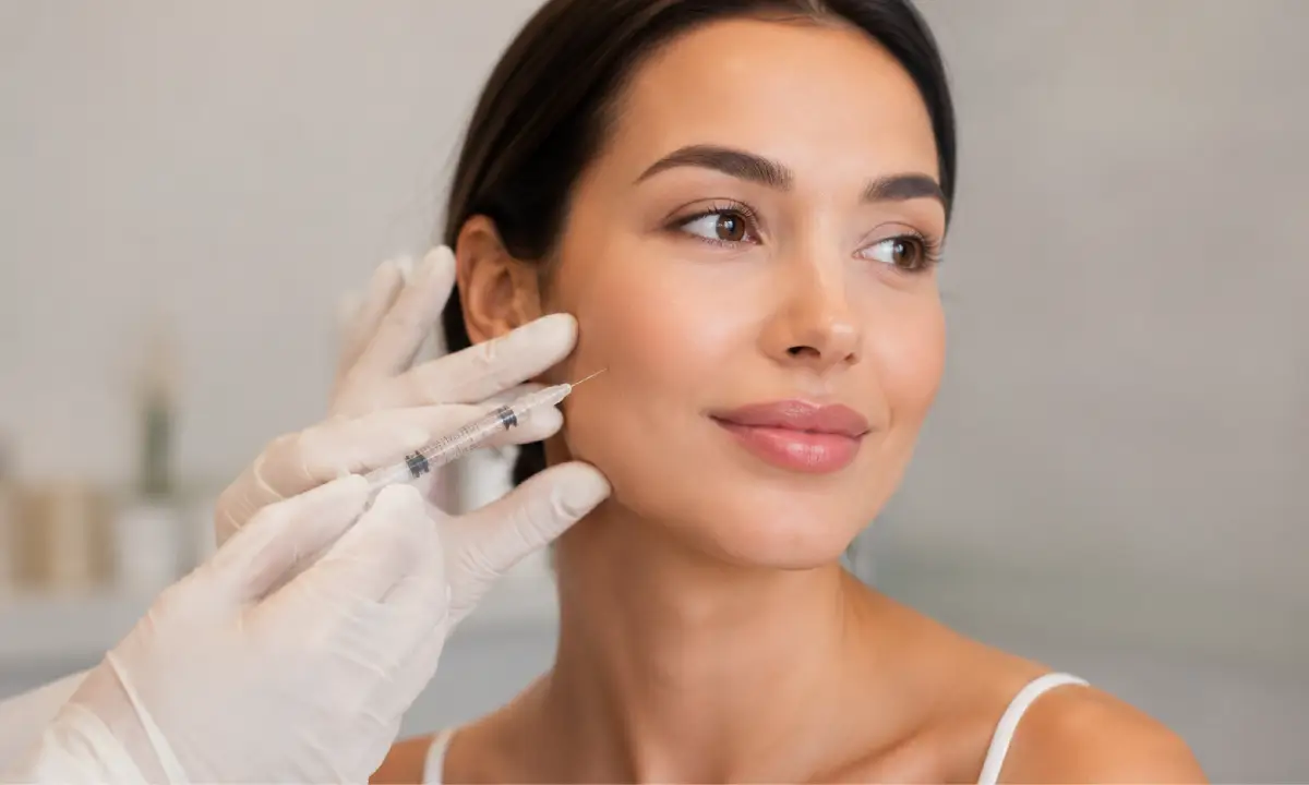 A close-up of smooth, youthful facial skin showcasing natural-looking volume and restored contour after a Sculptra treatment in Cary, NC